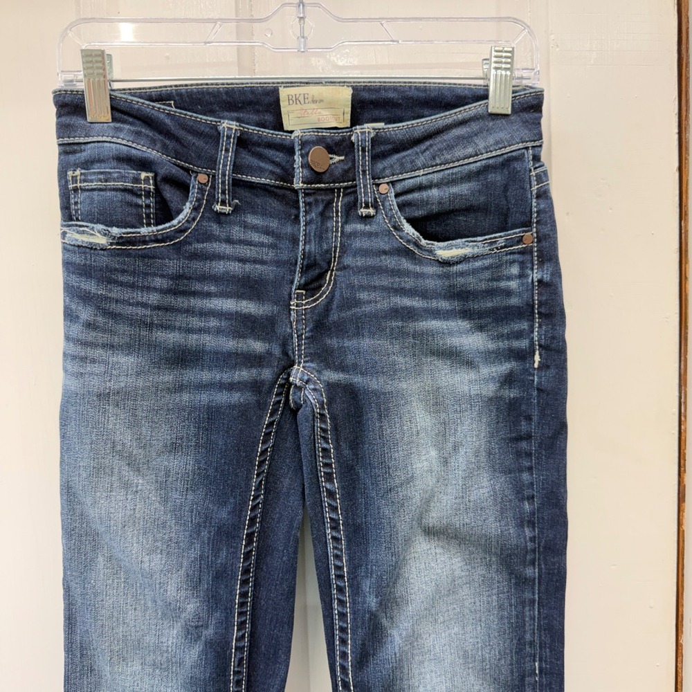 BKE Stella Bootcut Jeans Dark Wash Distressed 25XL 25 x 33.5 Long Tall ABK4308 - Picture 3 of 8